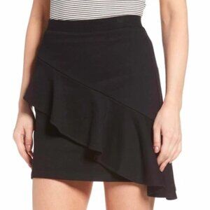 LUSH ASYMMETRICAL RUFFLE FRONT KNIT MINI BLACK SKIRT SIZE XS XSMALL